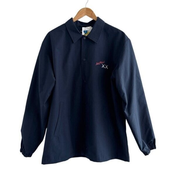 Uniqlo Kaws Andy Warhol Unisex UT Coach Jacket Lined Button Up Navy Blue XL - Picture 1 of 10
